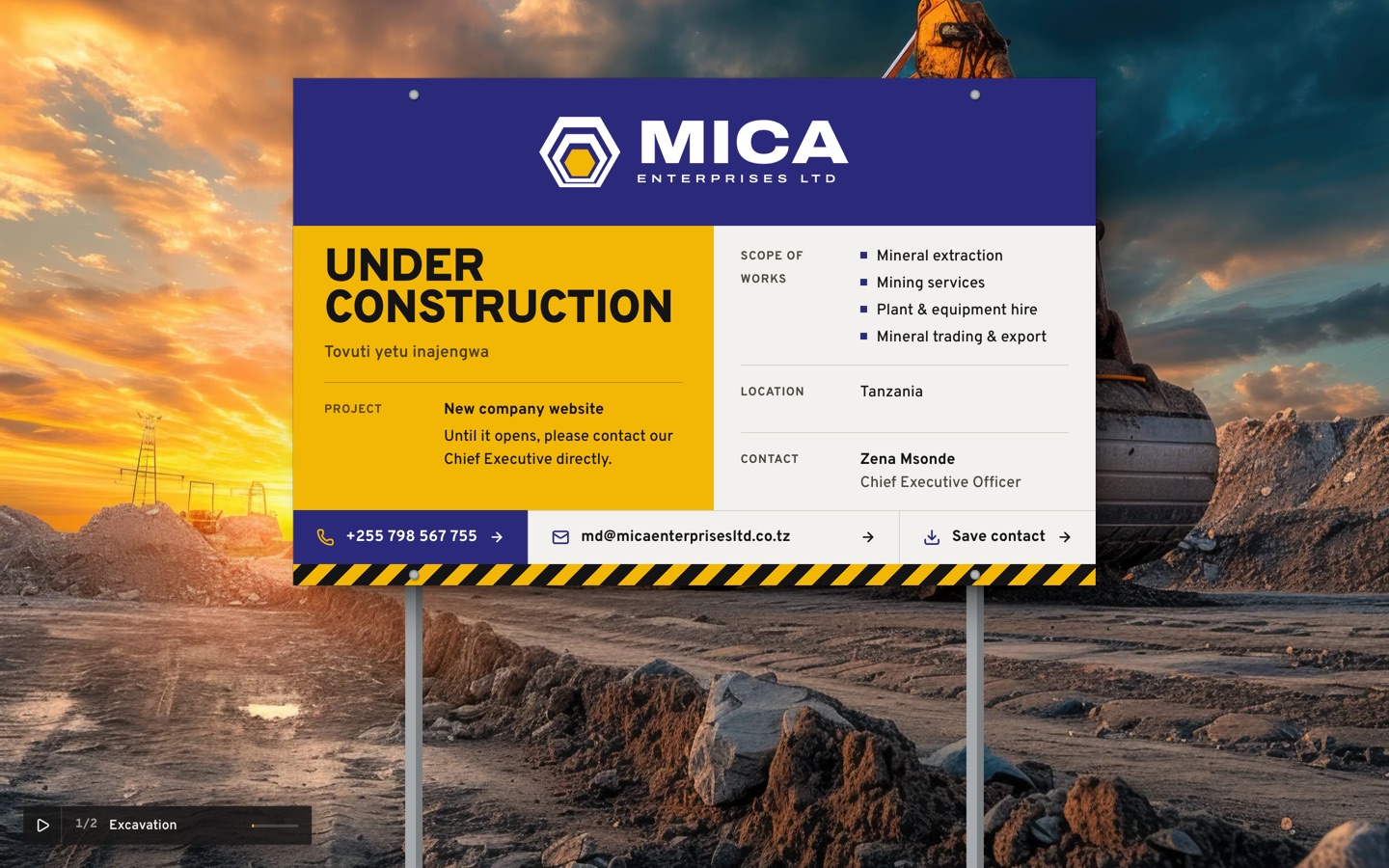 MICA Enterprises, Website, domain and email signature: home page screenshot