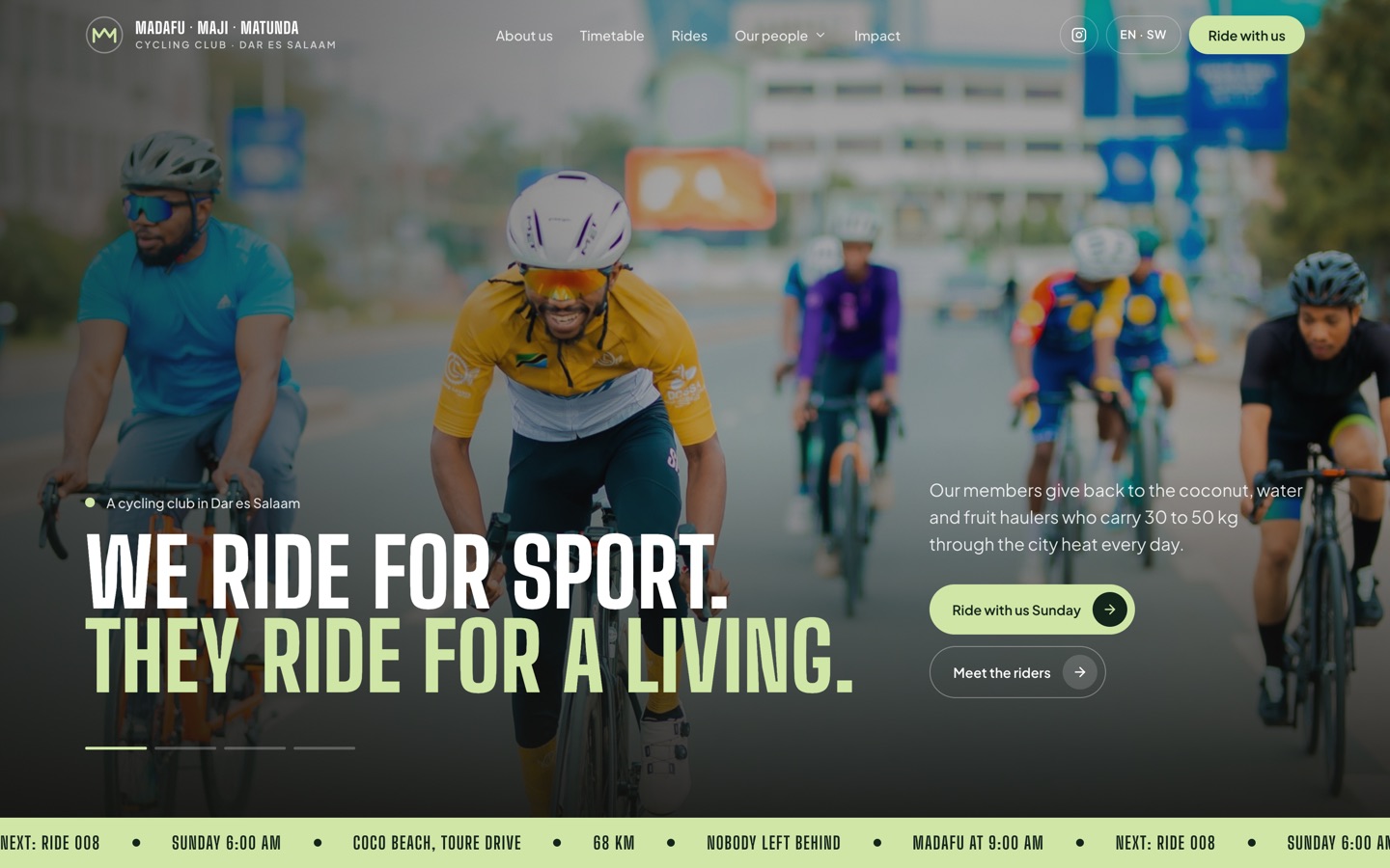 MMM Cycling Club, NGO website and domain: home page screenshot