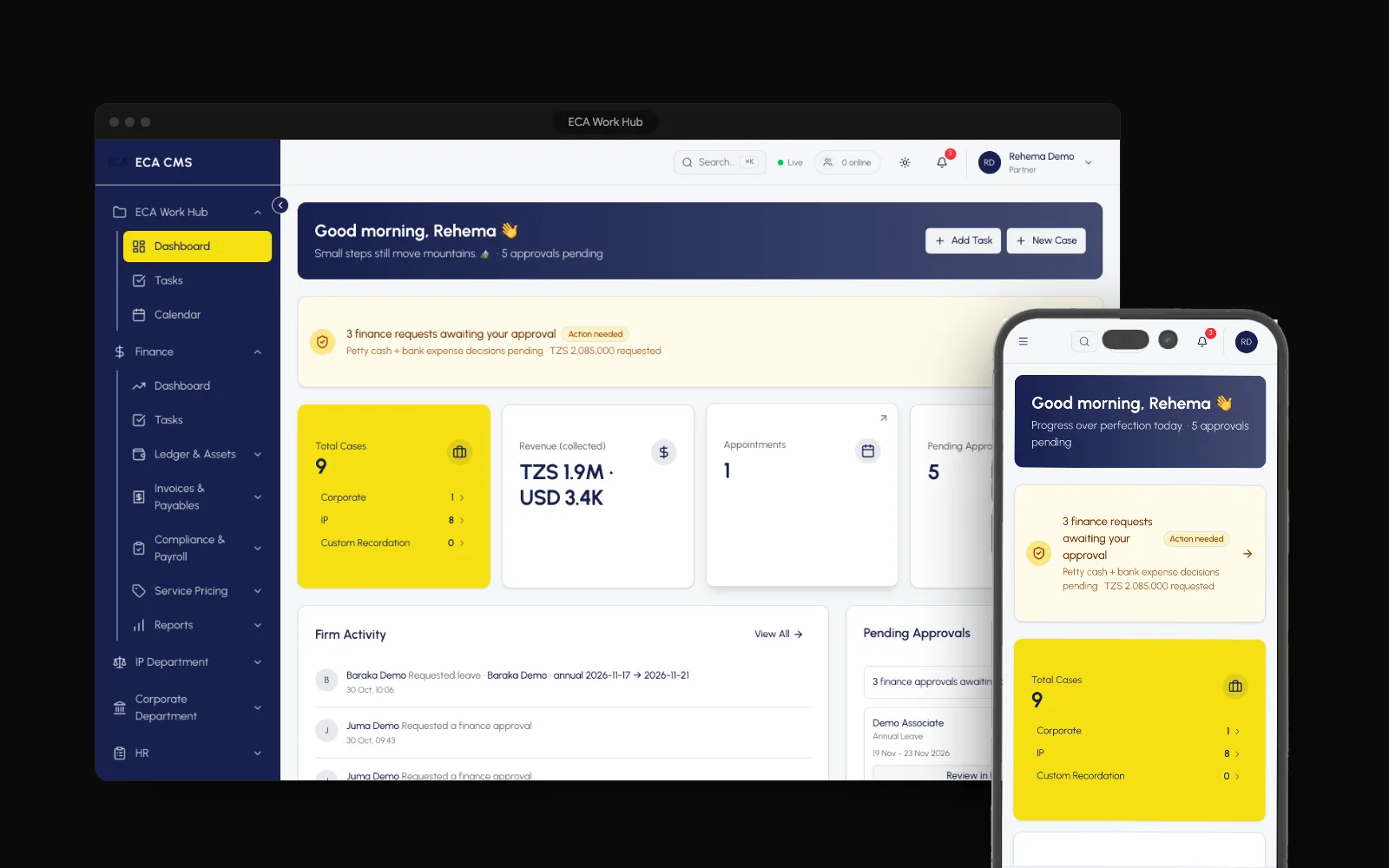 ECA Work Hub, Practice management for a law and IP firm