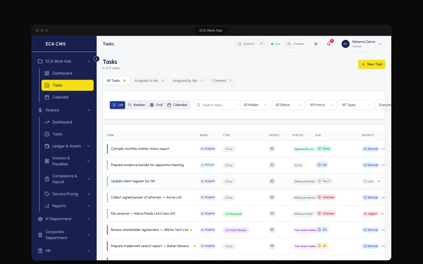 ECA Work Hub on desktop