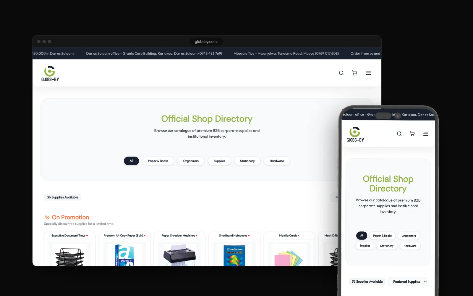 Globs-By on a laptop and a phone