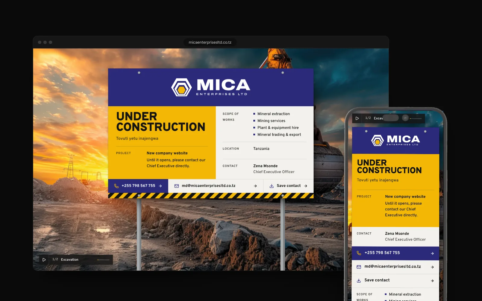 MICA Enterprises on a laptop and a phone