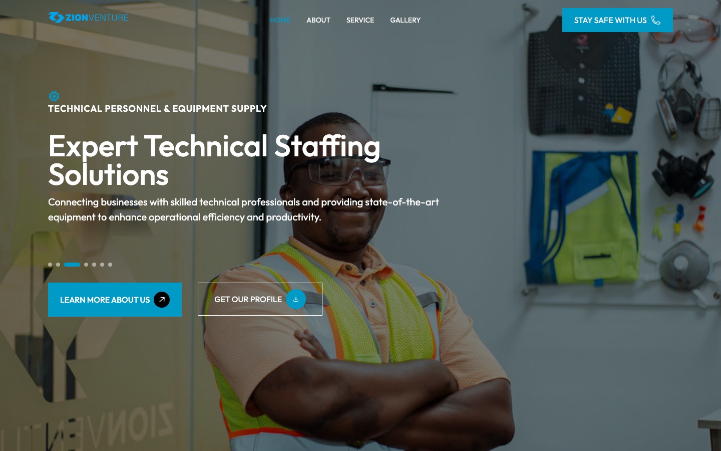 Zion Venture, Company profile website: home page screenshot